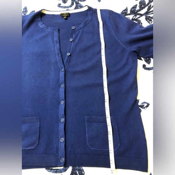 Talbots, LP, cute three-quarter sleeve cardigan in blue. - Picture 5 of 8